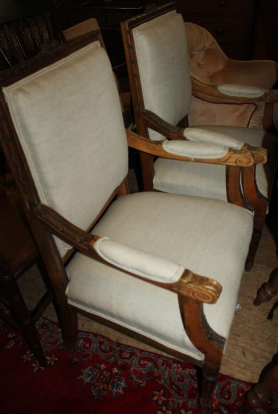 Pr upholstered elbow chairs